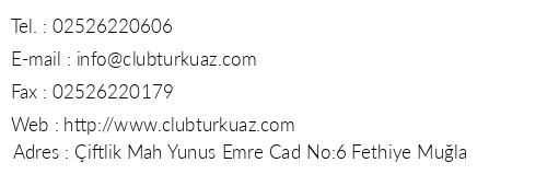 Club Turkuaz Garden telefon numaralar, faks, e-mail, posta adresi ve iletiim bilgileri